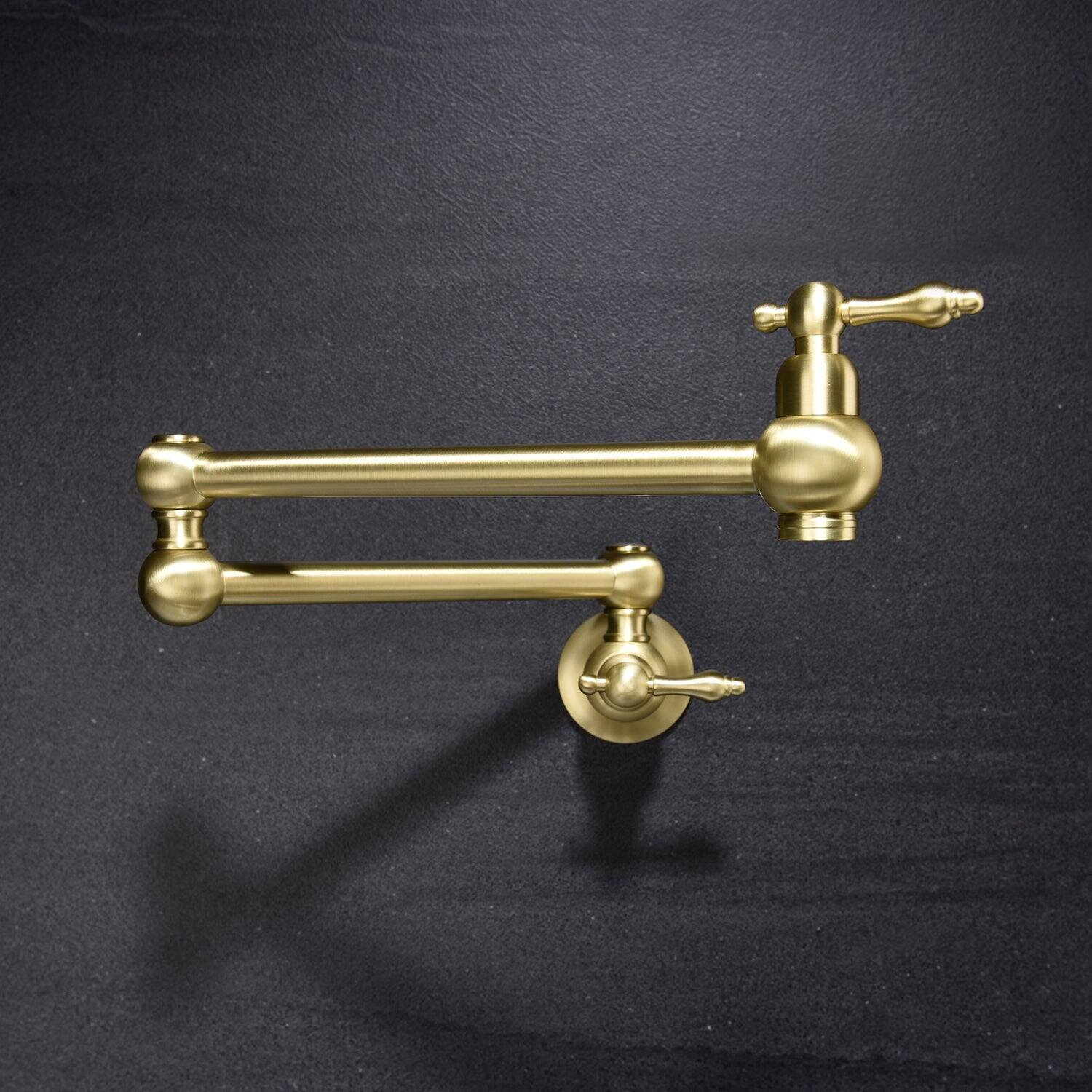 Alt View 1. Boyel Living - Brushed Gold Wall Mounted Pot Filler Double Handle Kitchen Faucet Folding Drip Free - Brushed Gold.