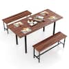 Front. Costway - 3 Piece Dining Table Set for 4-6 63"Kitchen Table with 2 Benches Metal Frame Walnut - Walnut.