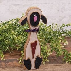 Angle. BreeBe - Distressed Wooden Heart Sheep Sitter - White,Black.