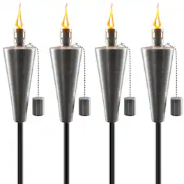 Sorbus - Matney Stainless Steel Tiki Torches for Outside, Outdoor Torches, Patio Garden & Yard Lights, 5 ft Oil Lamp - Silver