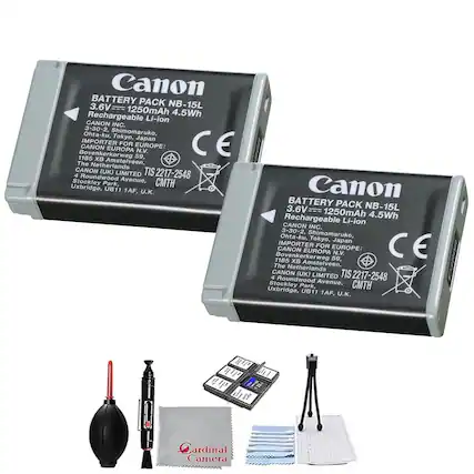Canon BATTERY PACK NB-15L
3.6V - 1250mAh Rechargeable 4.5Wh Li-ion
CANON INC.
3-30-2, Shimomaruko, Ohta-ku, Tokyo, Japan
IMPORTER: CANON EUROPA FOR EUROPE:
1185 XB Amstelveen, The Netherlands
CANON (UK) LIMITED
TIS 2217-2548
4 Roundwood Stockley Avenue, CMTH Park, Uxbridge, UB11 1AF, U.K.
CE 1185 XB
Cardinal Camera