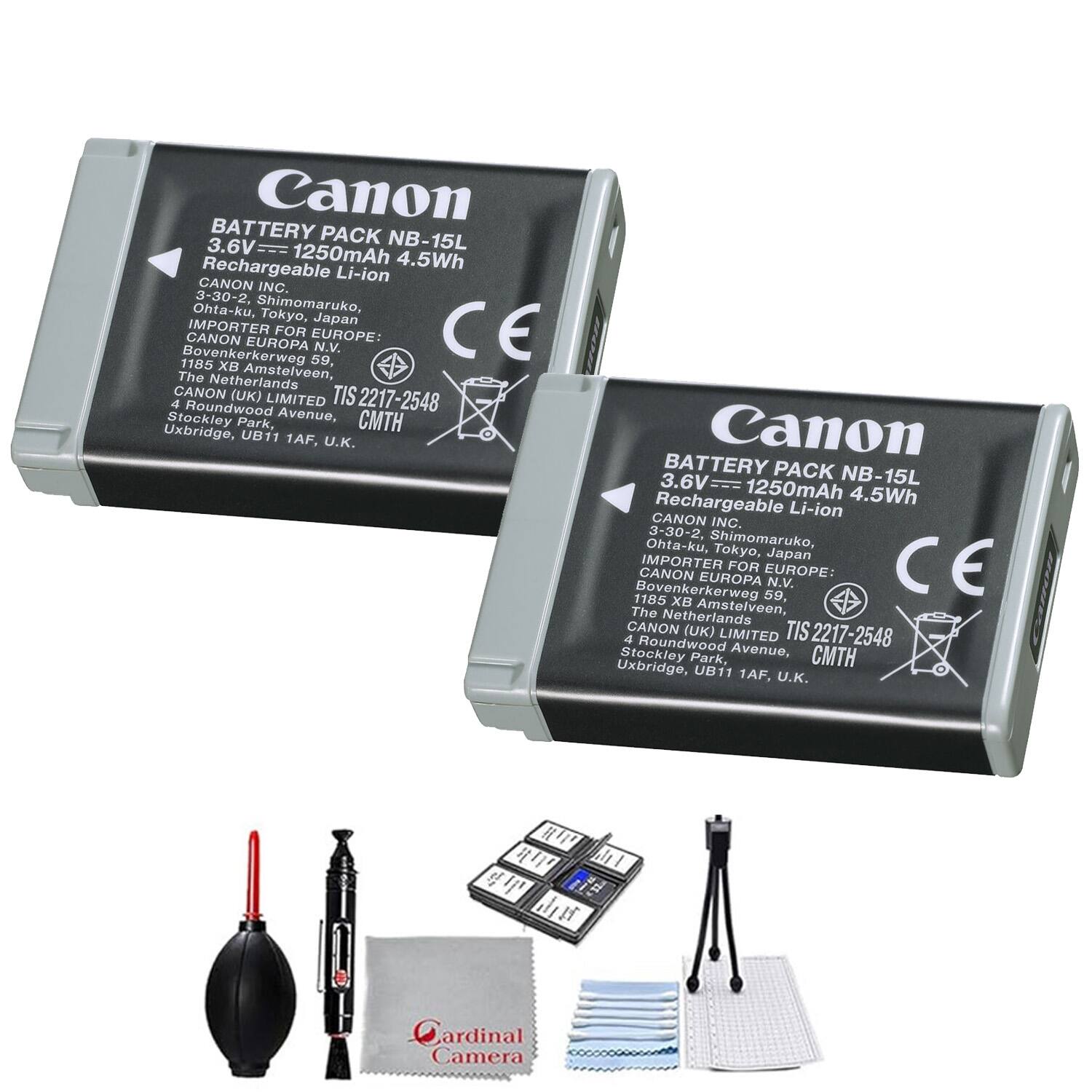 Canon BATTERY PACK NB-15L  
3.6V - 1250mAh Rechargeable 4.5Wh Li-ion  
CANON INC.  
3-30-2, Shimomaruko, Ohta-ku, Tokyo, Japan  

IMPORTER: CANON EUROPA FOR EUROPE:  
1185 XB Amstelveen, The Netherlands  

CANON (UK) LIMITED  
TIS 2217-2548  
4 Roundwood Stockley Avenue, CMTH Park, Uxbridge, UB11 1AF, U.K.  

CE 1185 XB  

Cardinal Camera