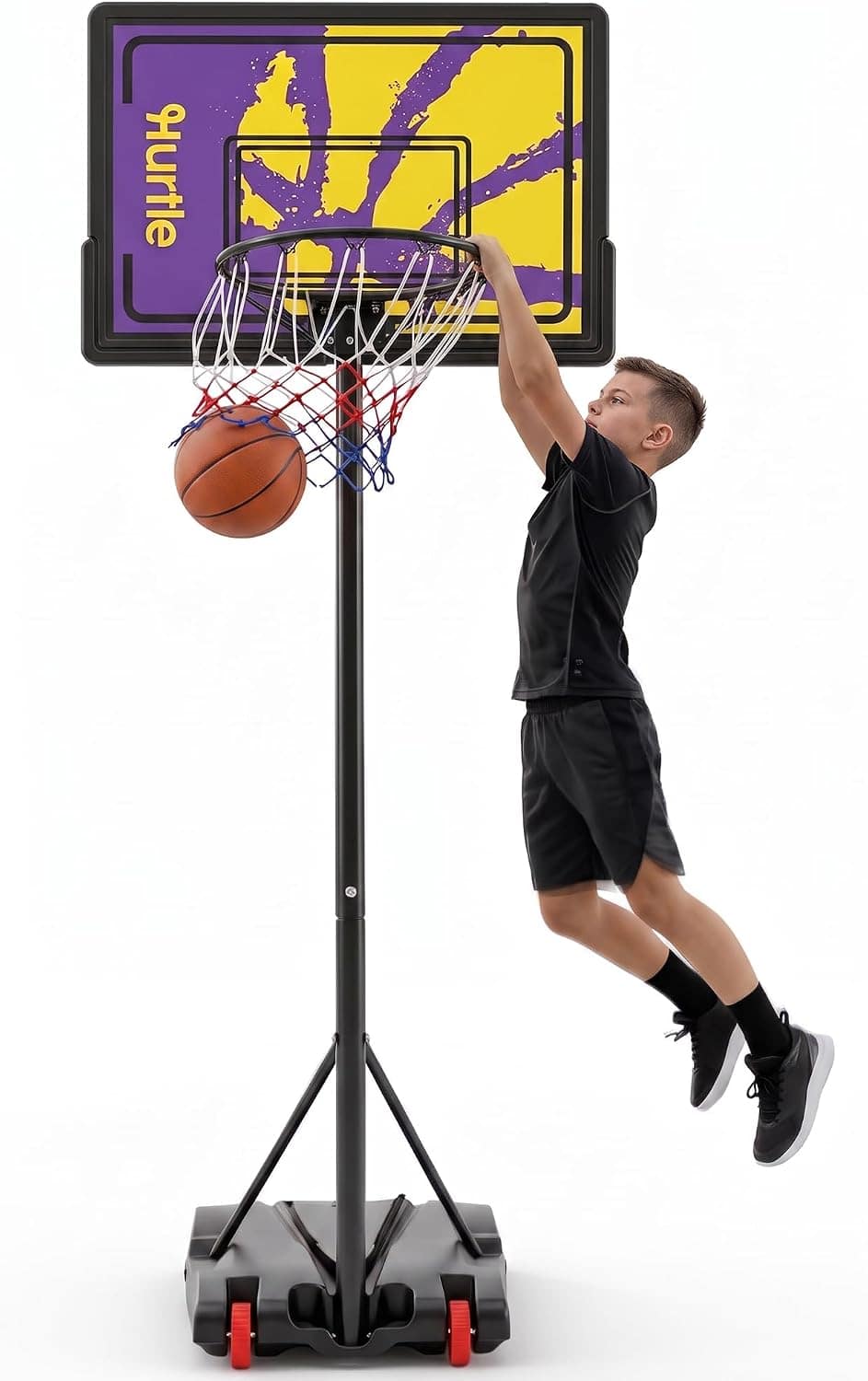 Hurtle - SereneLife Adjustable Kids Basketball Hoop with Wheels, Portable Indoor & Outdoor Basketball Goal - Yellow price history on PriceWatchPro