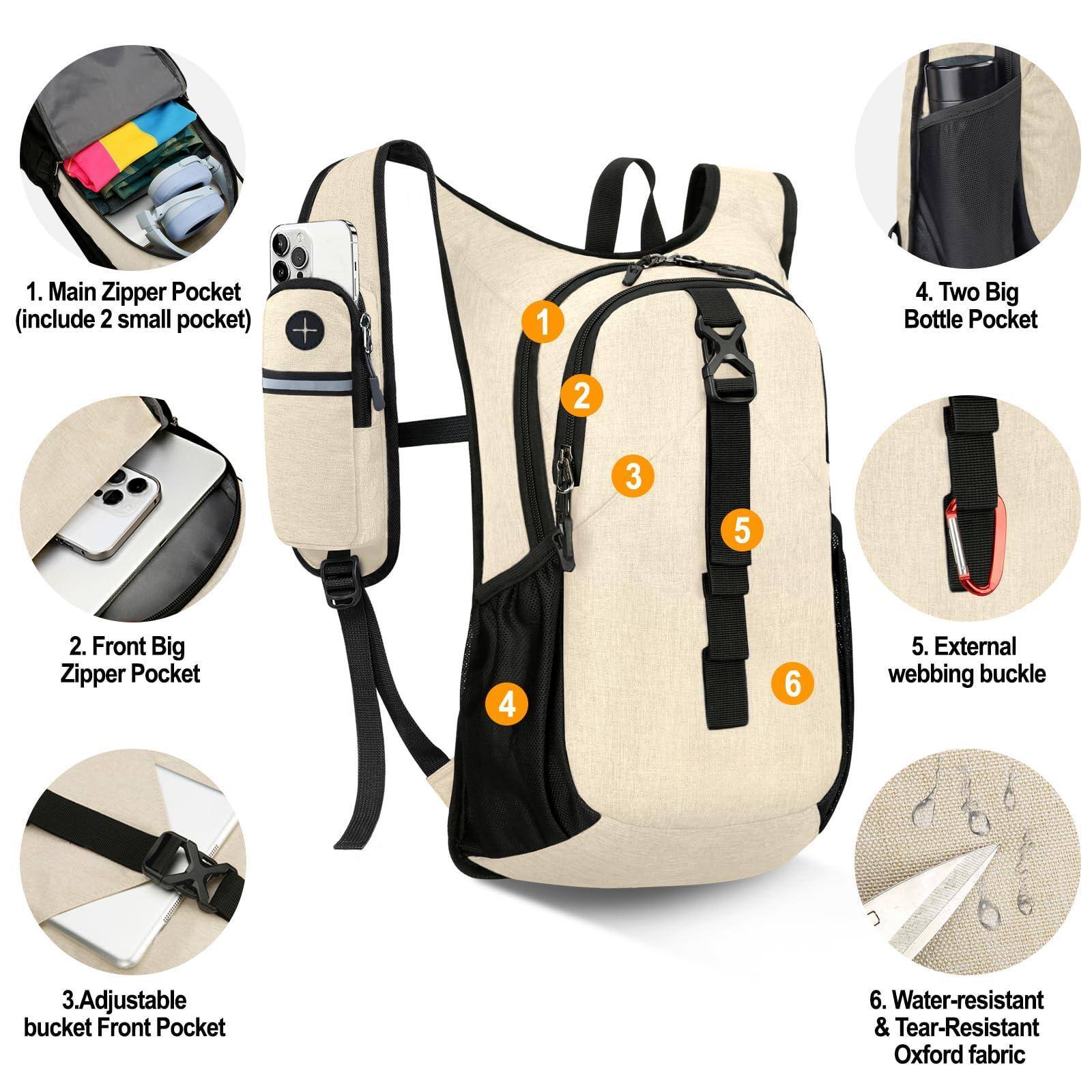 Left. Live At Space - 15l Small Hiking Backpack For Women Men  Foldable Packable With Phone Pocket Lightweight Travel Daypack Camping Outdoor - Dark Blue.