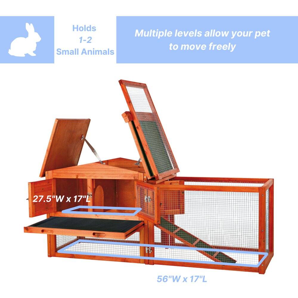 Holds 1-2 Small Animals

Multiple levels allow your pet to move freely

27.5"W x 17"L

56"W x 17"L