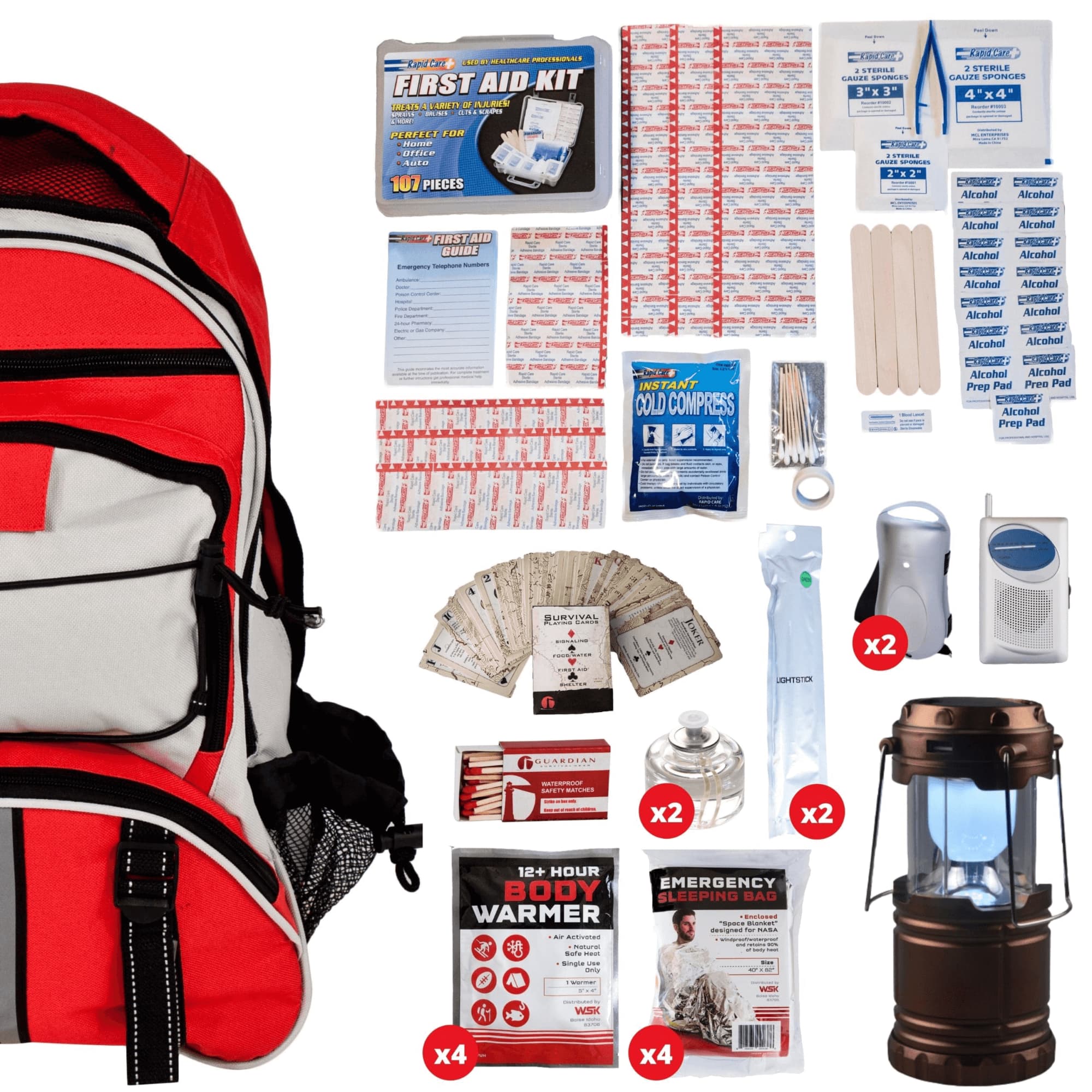 JupiterGear - WSK Family Power Outage Emergency Survival Kit - Red