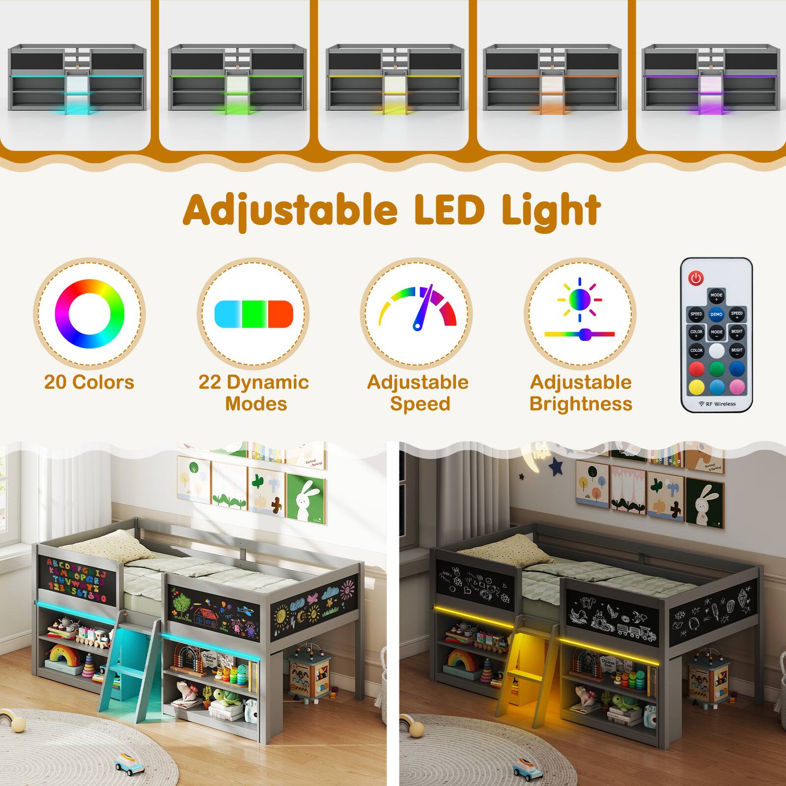 Adjustable LED Light - - - -  - 20 Colors 22 Dynamic Modes Adjustable Speed Brightness