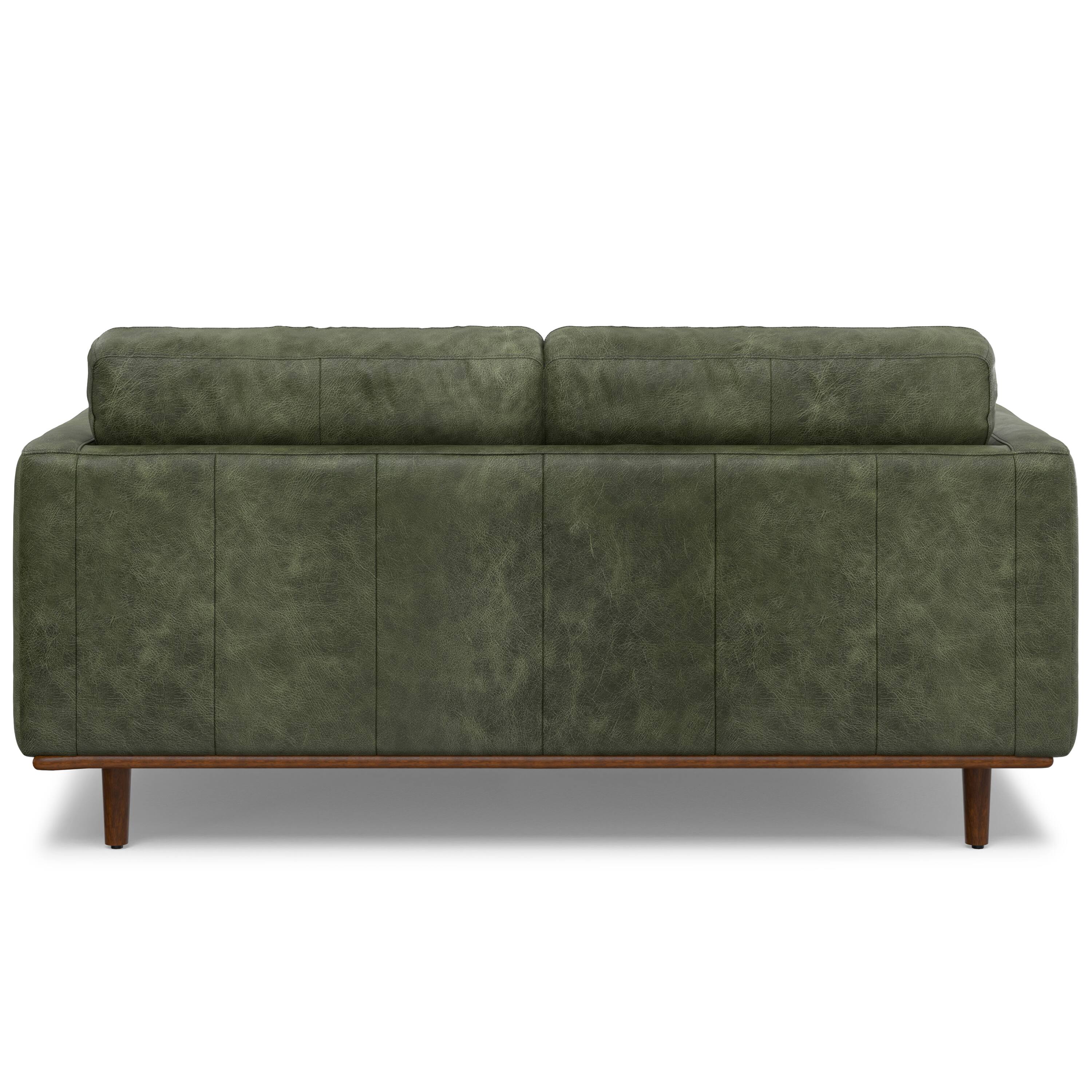 Left. Simpli Home - Morrison 72-inch Mid-Century Modern Sofa in Moss Green Genuine Leather - Moss Green.