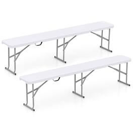 Costway - 2 PCS Portable Folding Bench with Convenient Handle Non-slip Foot Pads Sturdy Metal Legs - White