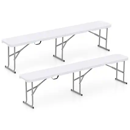Front. Costway - Costway 2 PCS Portable Folding Bench with Convenient Handle Non-slip Foot Pads Sturdy Metal Legs - White.