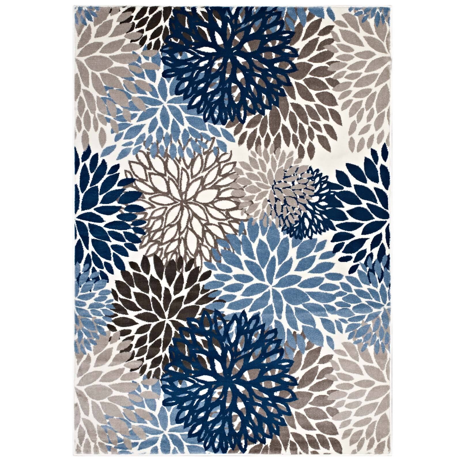 Angle. Modway - Calithea Vintage Classic Abstract Floral Area Rug - Blue Brown and Beige.