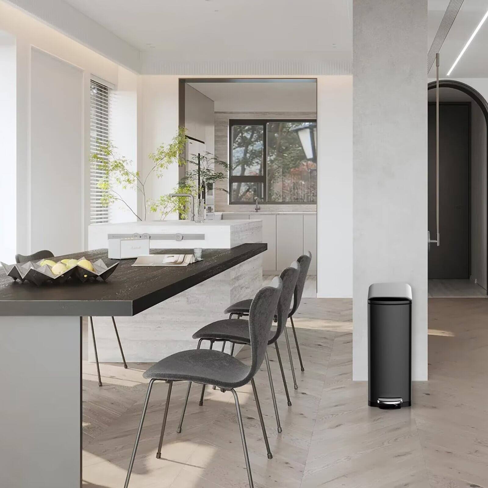 Alt View 2. Jojoka - 8 Gallon Slim Black Stainless Steel Kitchen Trash Can with Soft-Close Lid & Removable Inner Bucket, Rectangular - Black.