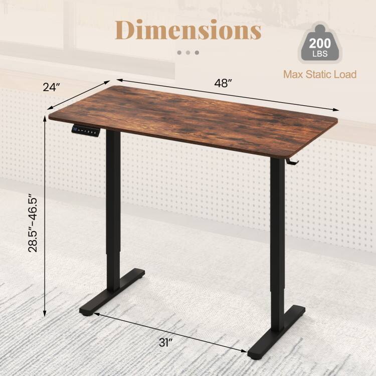 Dimensions  
24" x 48"  
28.5"-46.5"  
31"  
Max Static Load: 200 LBS