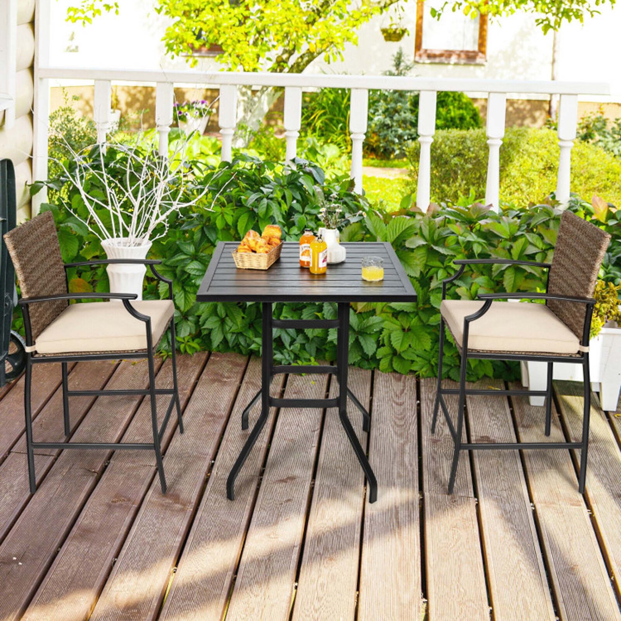 Alt View 3. Boyel Living - Black andBrown with Cushions Patio Rattan Set of 4 Rattan Bar Stools - Brown.