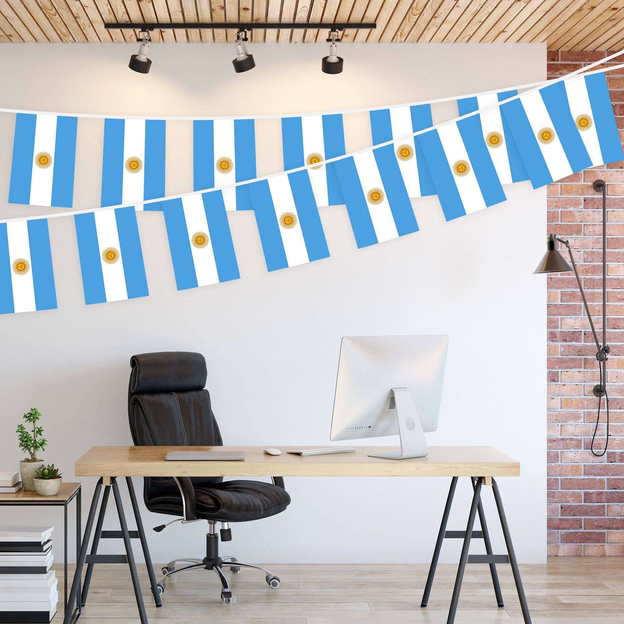 Left. G128 - Argentina Bunting Banner 33 ft String with 38 Mini Flags Polyester - Assorted Colors.