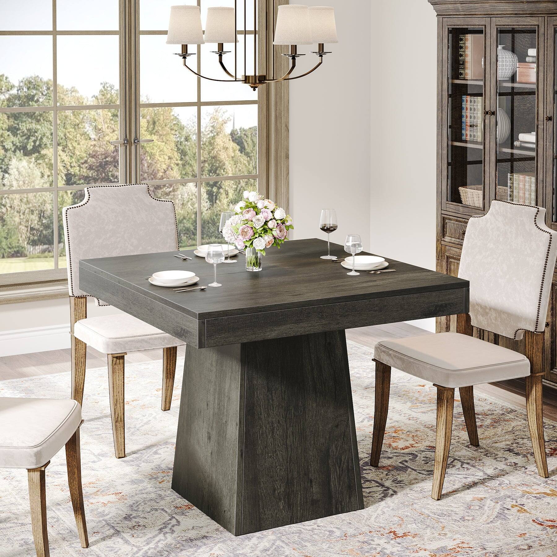 Tribesigns Farmhouse Dining Table with Engineered Wood Construction ...