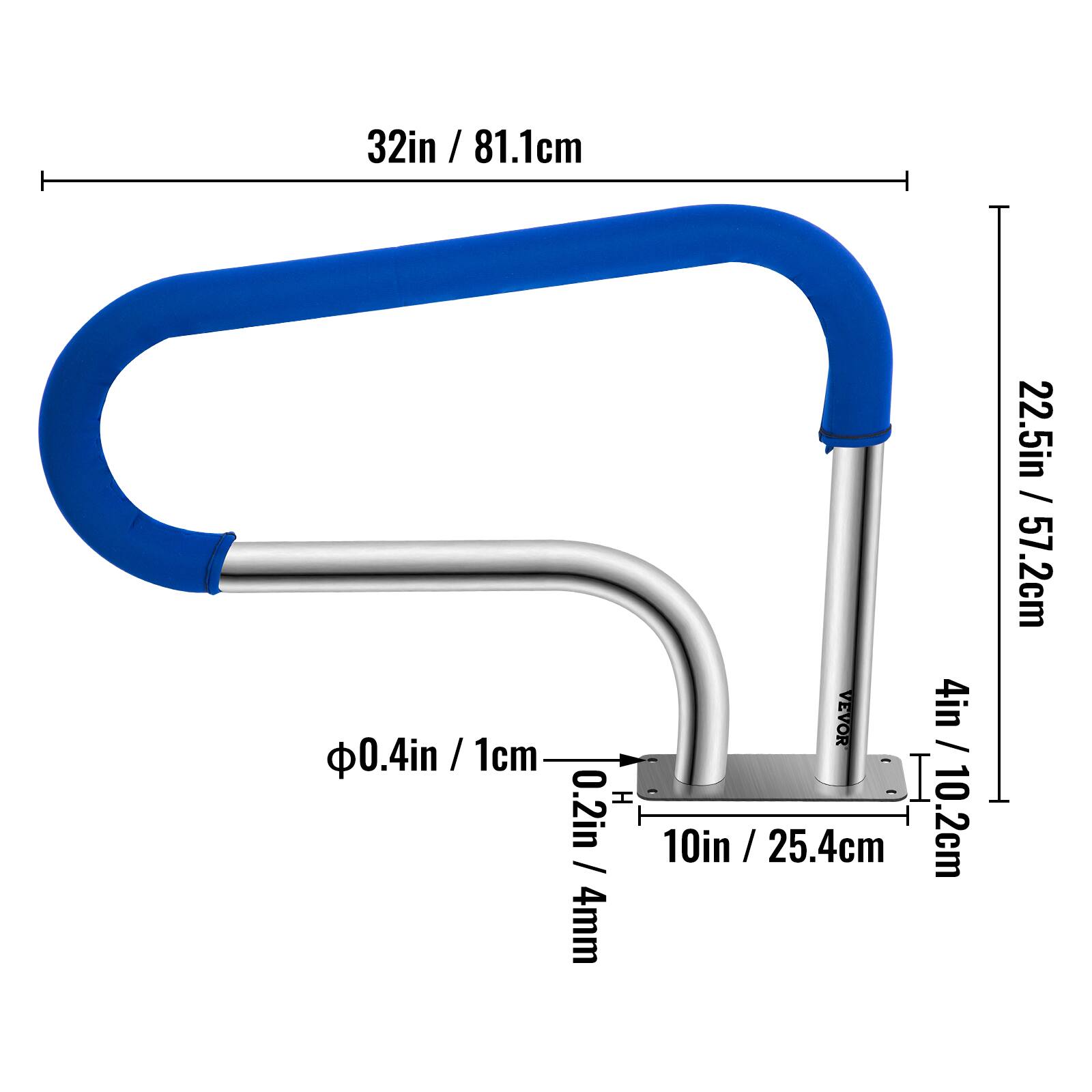 - 32in / 81.1cm
- 22.5in / 57.2cm
- 4in / 10.2cm
- 10in / 25.4cm
- 0.2in / 4mm
- Φ0.4in / 1cm