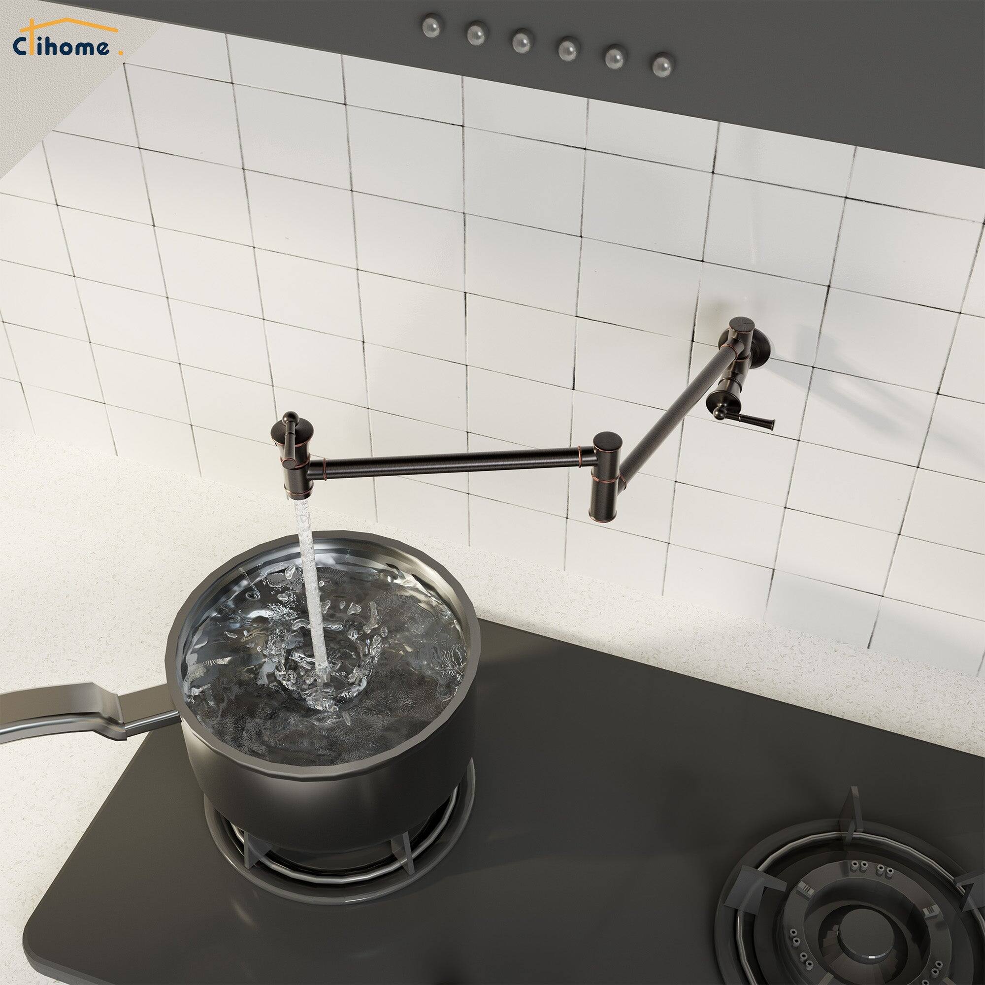 Alt View 4. Boyel Living - 1.8 GPM Brass Wall Mounted Foldable Kitchen Pot Filler with Mounting Hardware and Double Handle in Oil Rubbed Bronze - Oil Rubbed Bronze.