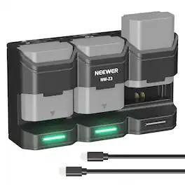 Neewer - BASICS 3-Slot USB Charger for NP-FZ100, 36W PD Fast, 3 Batteries in 2H, NW-Z3 - Black