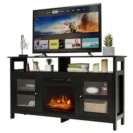 Gymax - 58'' Fireplace TV Stand W/18'' 1400W Electric Fireplace up to 65'' - Black