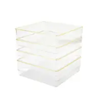 Martha Stewart - Kerry Set of 4 Plastic Stacking Desk Drawer Organizers with Gold Trim - 6 x 6 - Clear/Gold Trim - Front_Zoom