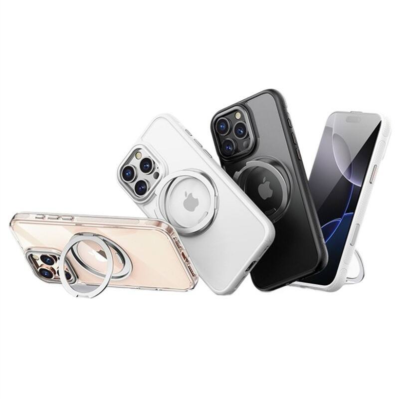 Alt View 2. SKRAN - Full Coverage Case for iPhone 17 Pro Max - Magnetic Bracket Phone Case with Camera Button Protection,Pivot Stand Design - Orange.