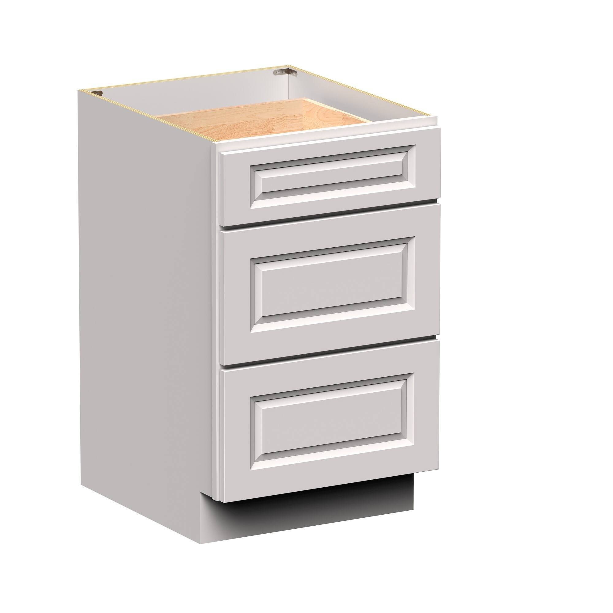 Angle. Boyel Living - 21-in W x 34.5-in H x 24-in D Shaker 3-Drawer Kitchen Base Cabinet with Soft-Close Slides - Glacier White.