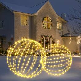RTMB - 2-Pack 20" & 18" Metal Christmas Ball Lights, Waterproof, Warm White - Color: Warm White Size: Plugin (20in+18in)