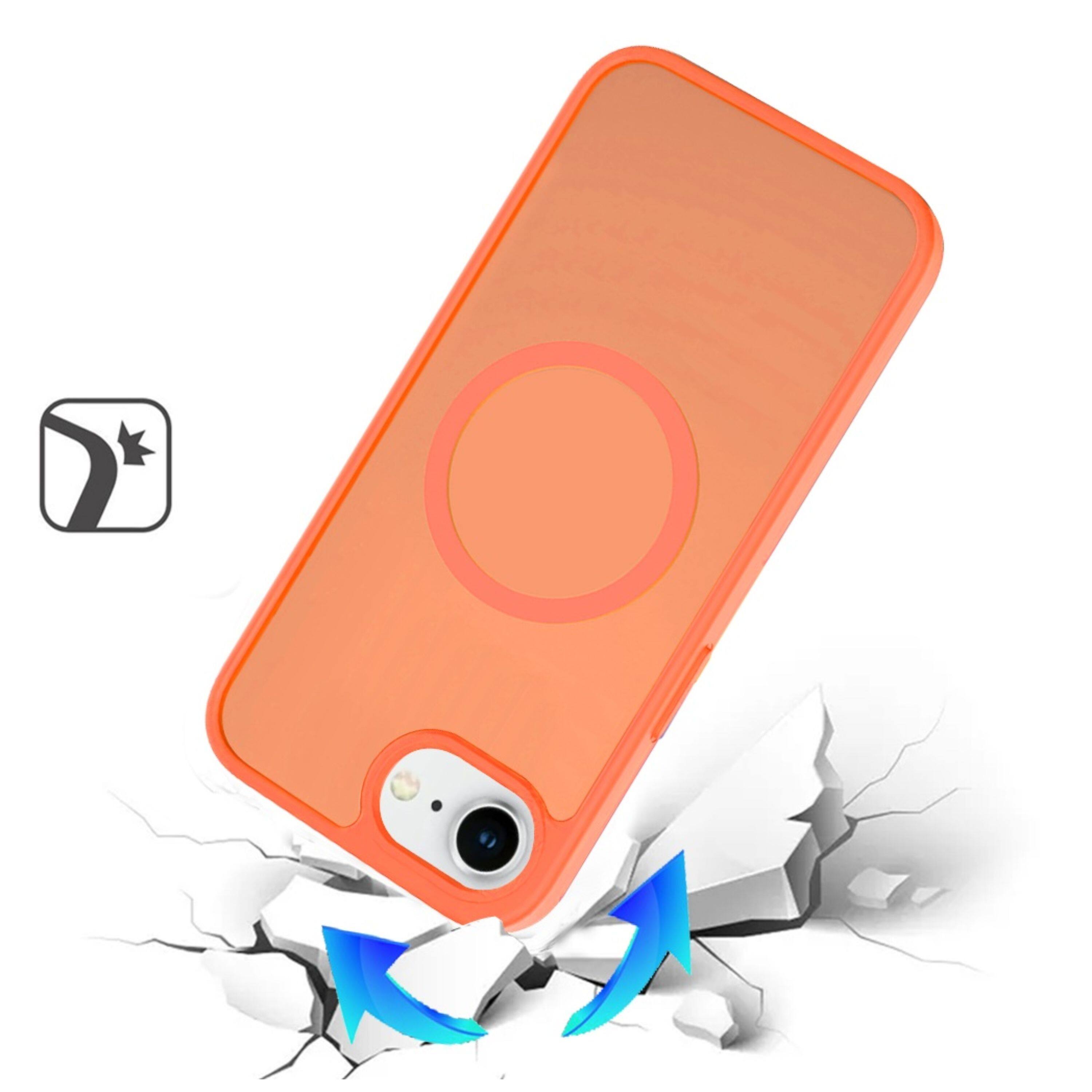 Angle. Kitcheniva - Translucent Soft Touch Magnetic Circle Phone Case With Tempered Glass For iPhone 16e/17e Cosmic Orange - Cosmic Orange.