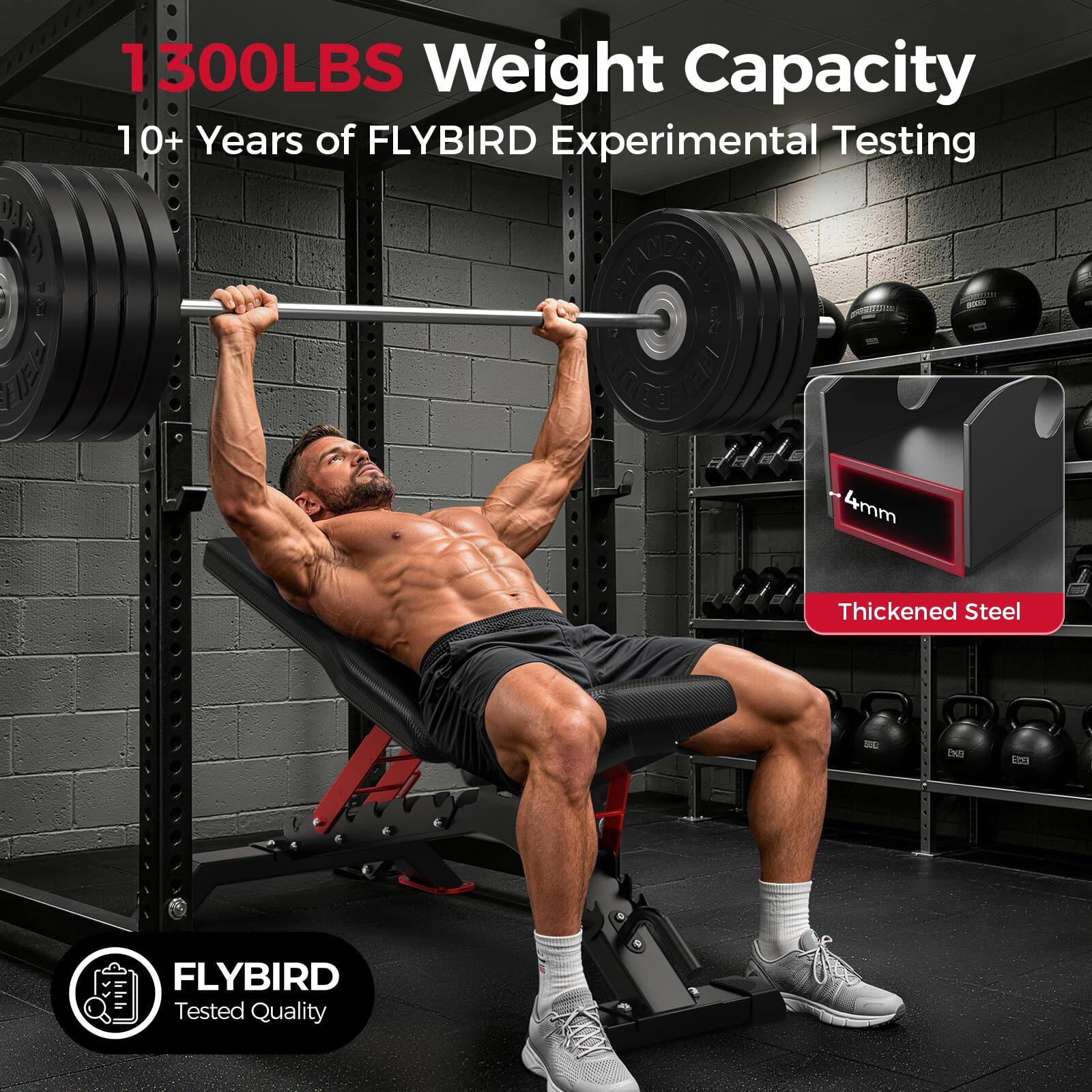 1300LBS Weight Capacity  
10+ Years of FLYBIRD Experimental Testing  
-4mm Thickened Steel  
FLYBIRD Tested Quality