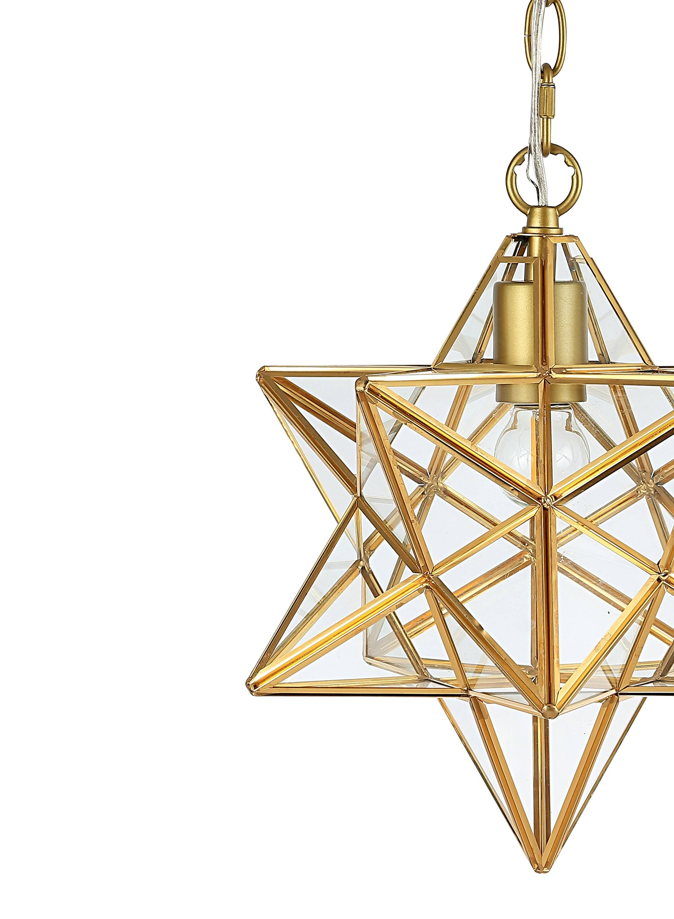 Alt View 3. Jonathan Y - Stella 12" Moravian Star Metal/Clear Glass LED Pendant, Gold Leaf/Clear - Gold Leaf.