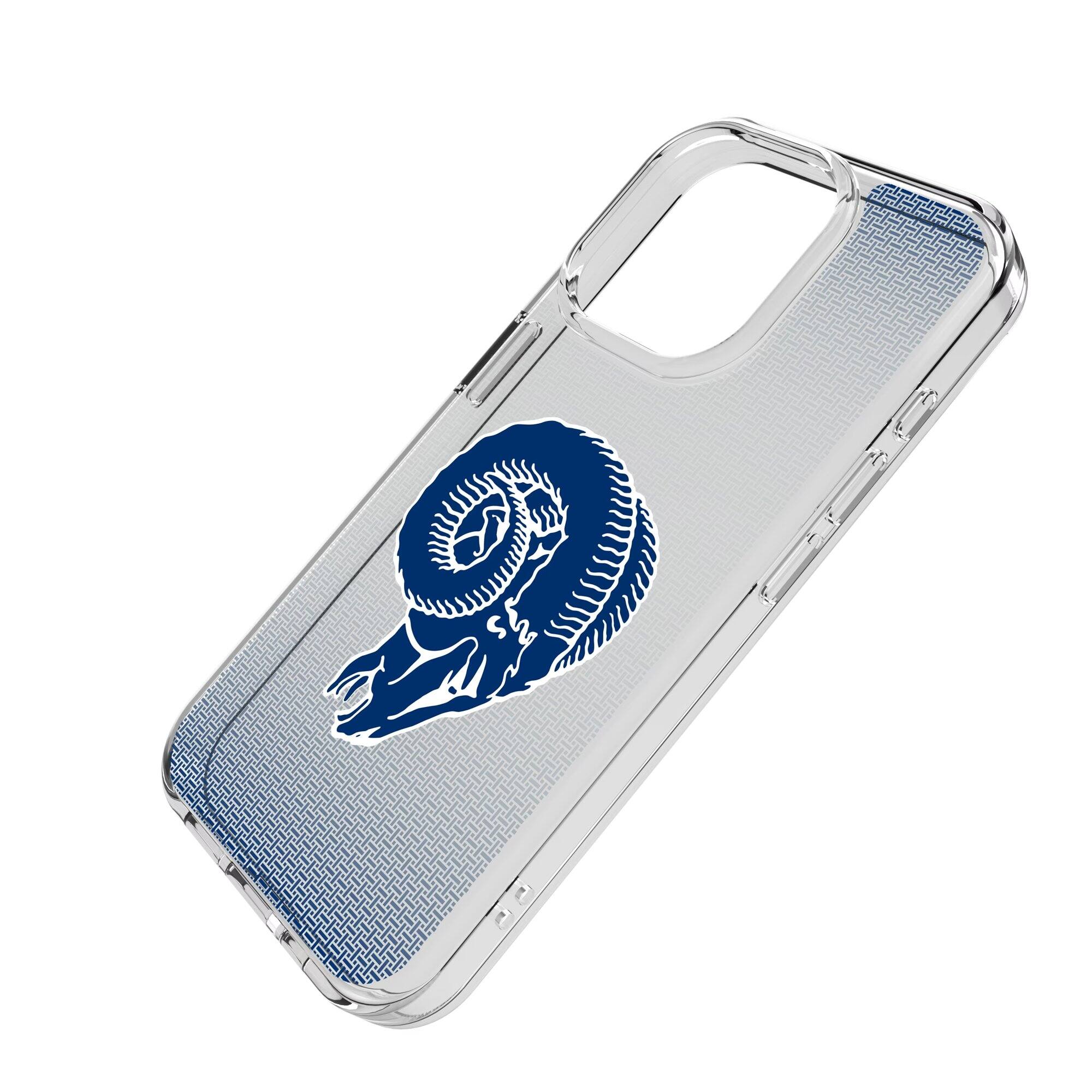 Alt View 1. Keyscaper - Los Angeles Rams Linen Logo iPhone Clear Case - 15 Pro Max - Multicolor.