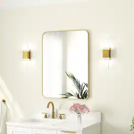 WELLFOR - 24 in. W. x 32 in. H Rectangular Aluminum Framed Wall-Mounted Bathroom Vanity Mirror - Brushed Gold