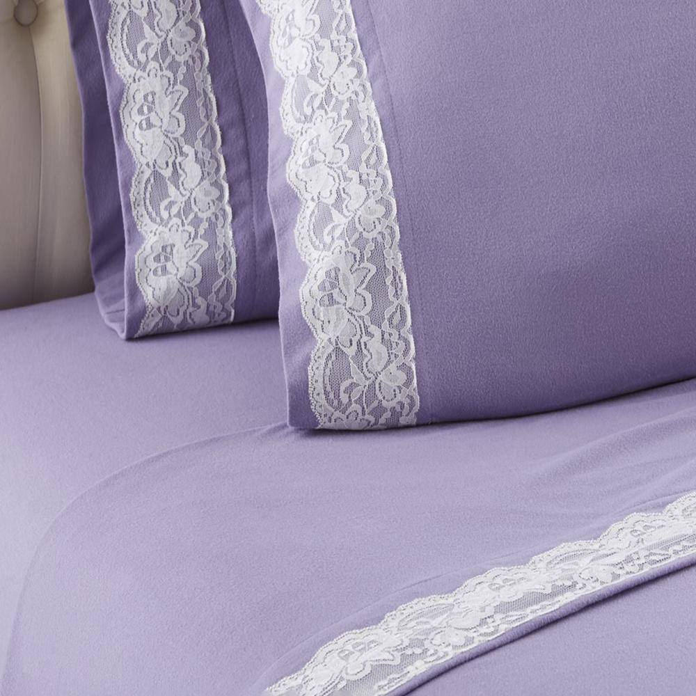 Alt View 1. Shavel Home Products - Shavel Micro Flannel Lace-Edged Sheet Set - Cal King Flat/Fitted Sheet 108x110/84x72x18" 2-Pillowcase 21x40" - Amethyst. - Amethyst.