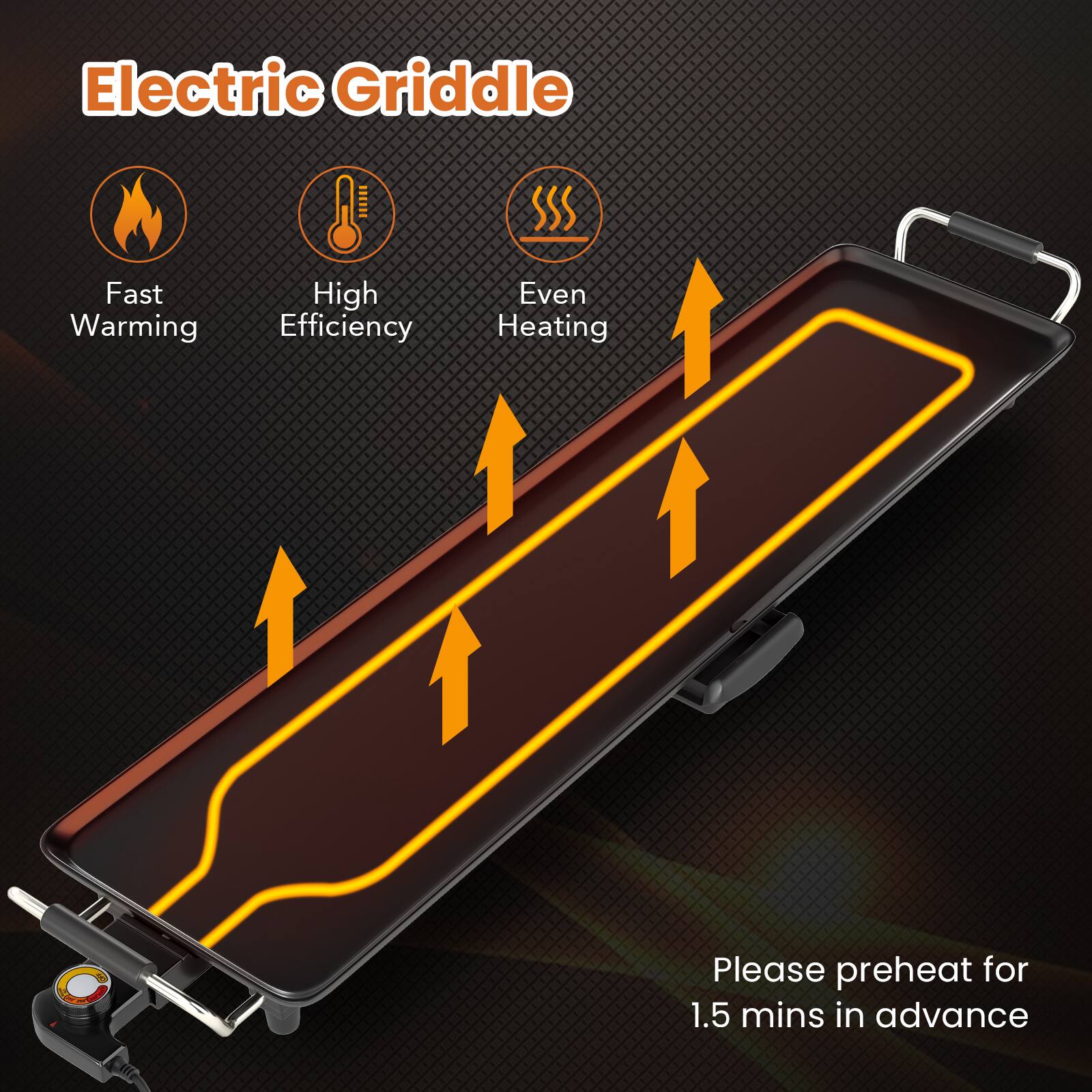 Electric Griddle

- Fast Warming
- High Efficiency
- Even Heating

Please preheat for 1.5 mins in advance