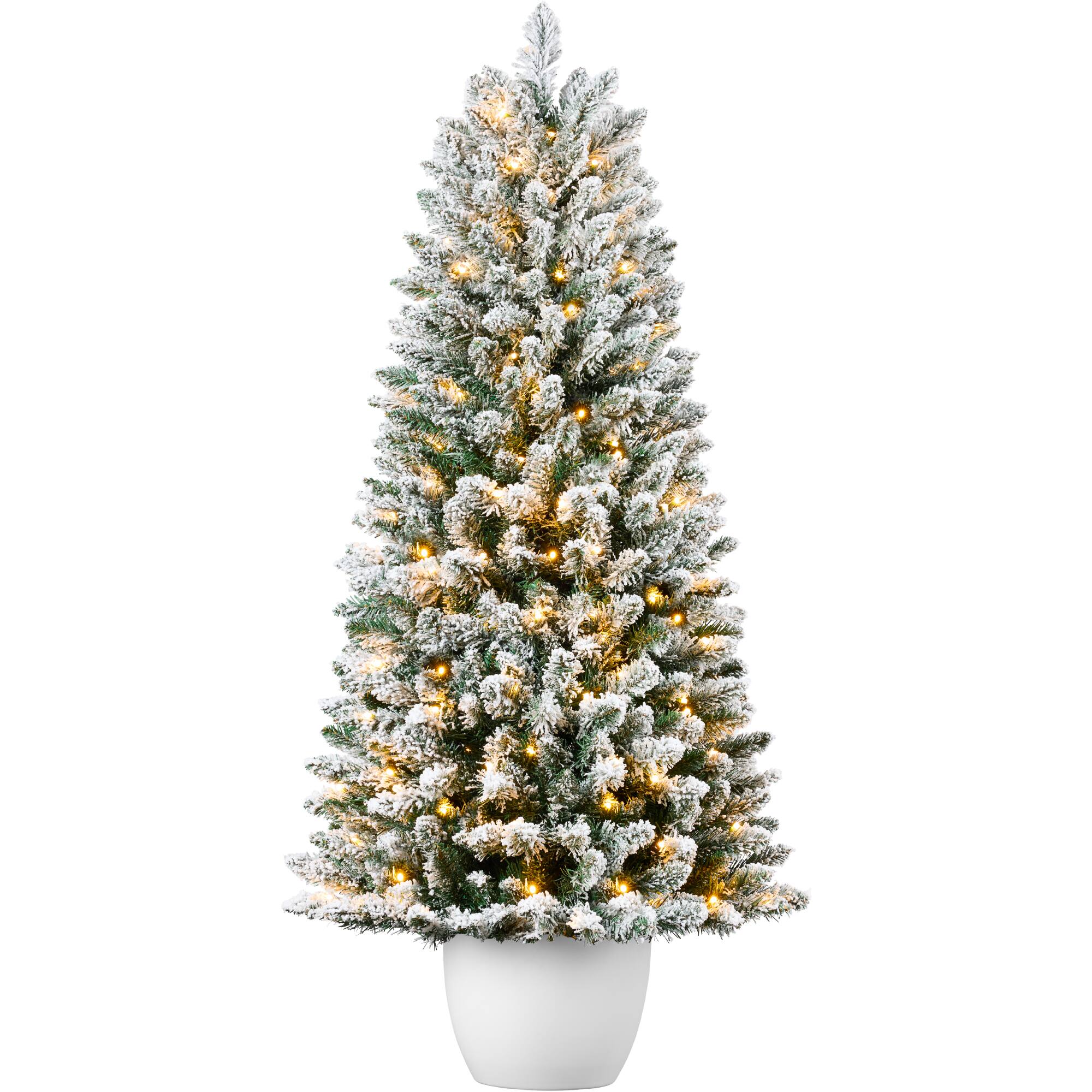 Best Choice Products - Pre-Lit Potted Flocked Christmas Tree, 6ft Classic Artificial Holiday Decor, w/250 White LEDs - Flocked White