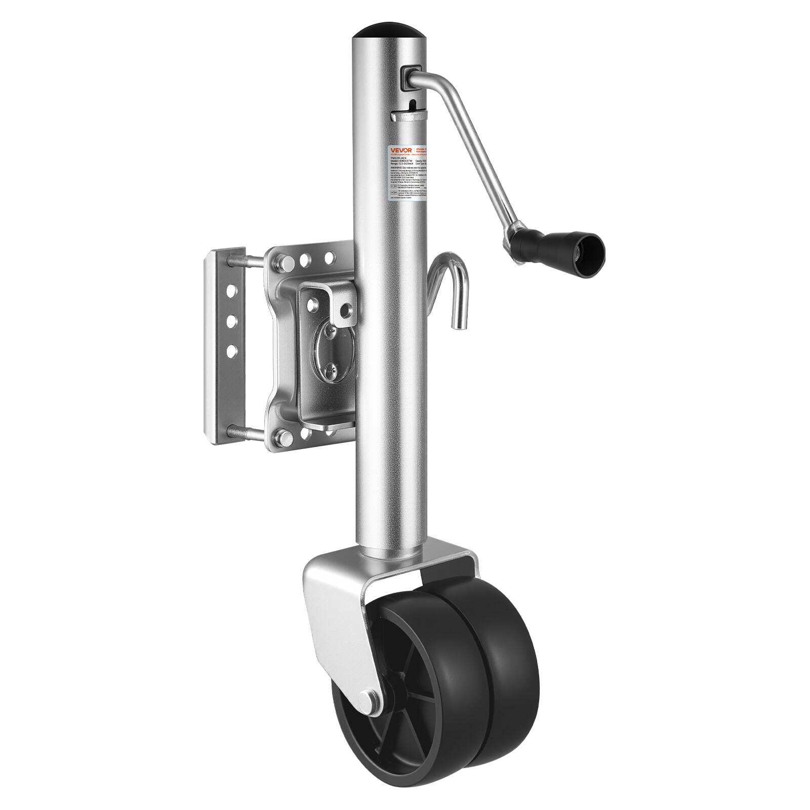Front. VEVOR - Trailer Jack with Wheel, 1500 lbs Load Capacity, Heavy Duty Swivel Boat Trailer Jack with PP Single Wheel & Ergonomic - Black;Silver.