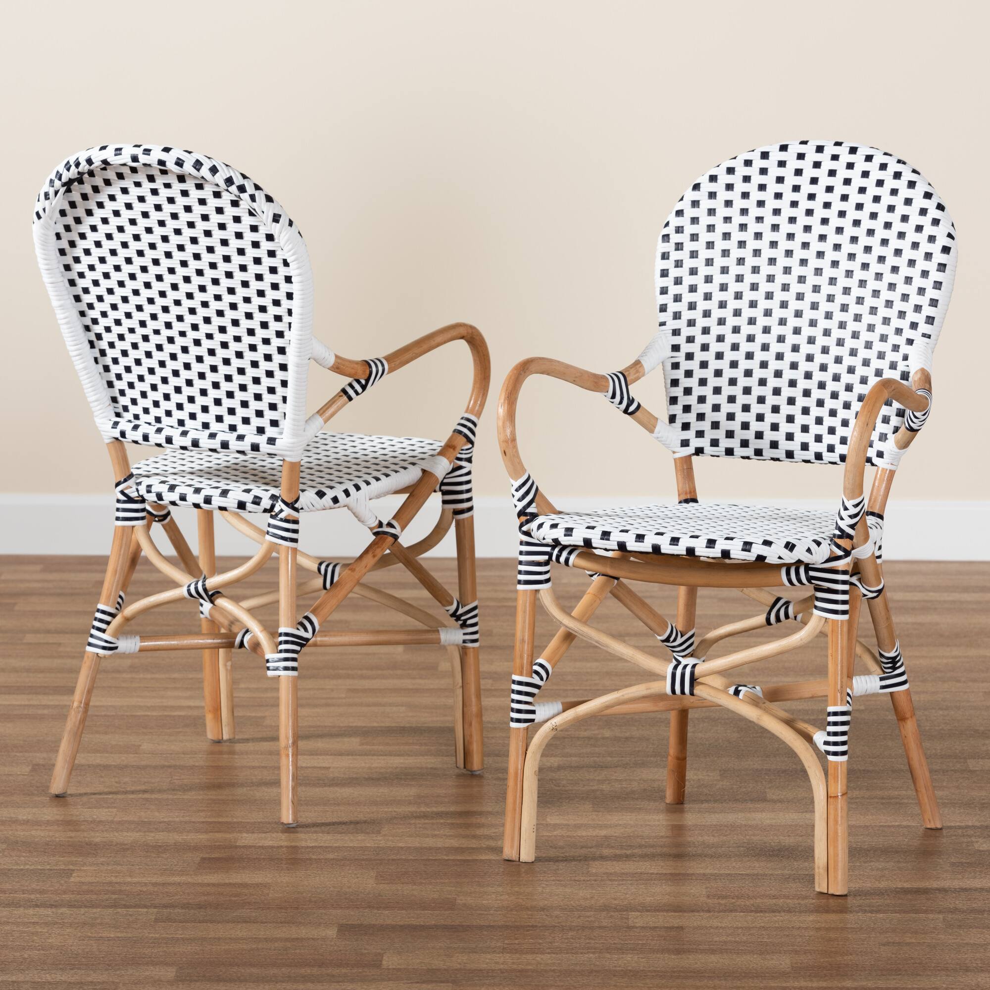 Alt View 4. bali & pari - Naila French and Weaving and Rattan 2-Piece Indoor and Outdoor Bistro Chair Set - Black/White/Brown.