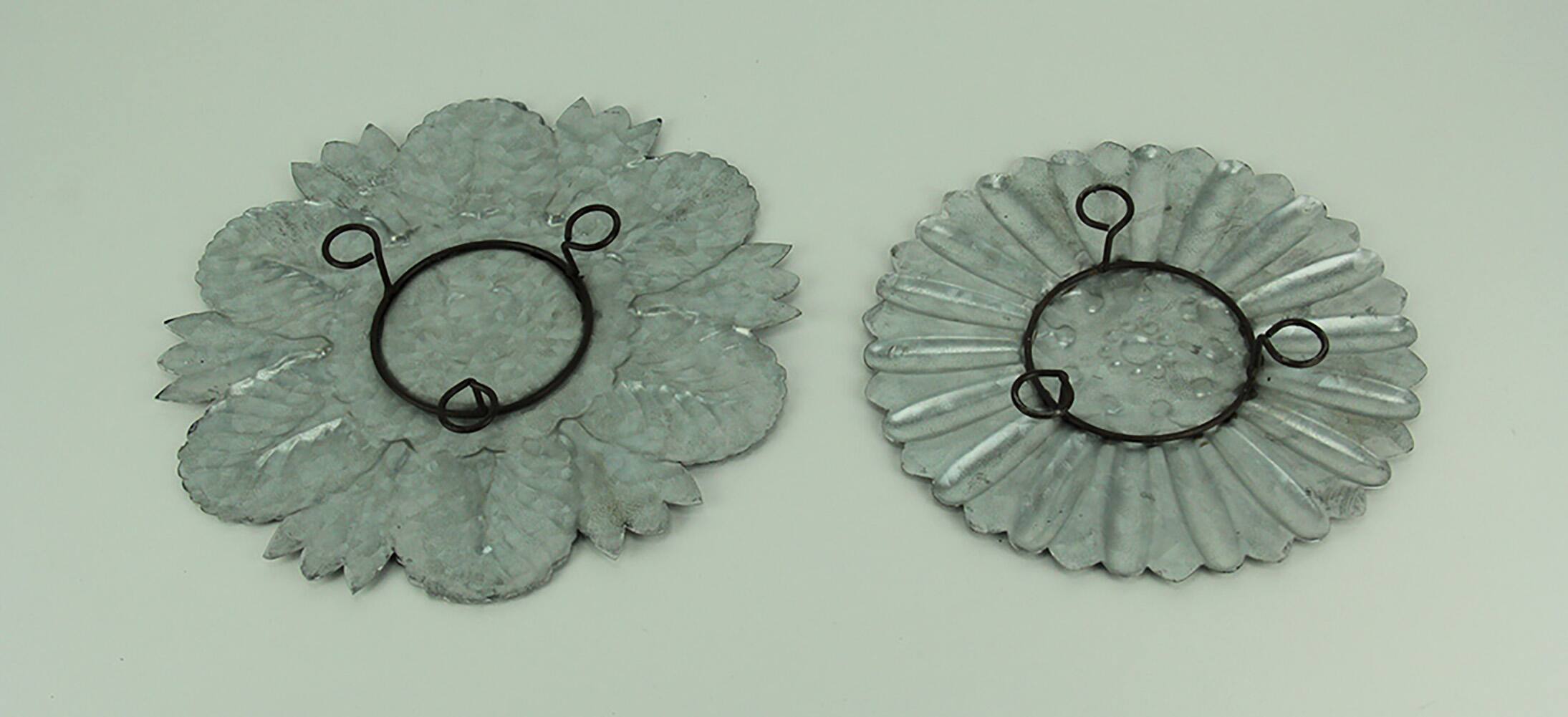Alt View 2. PD Home & Garden - Set of 2 Distressed Gray Embossed Tin Flower Decorative Wall Plaques - Gray.