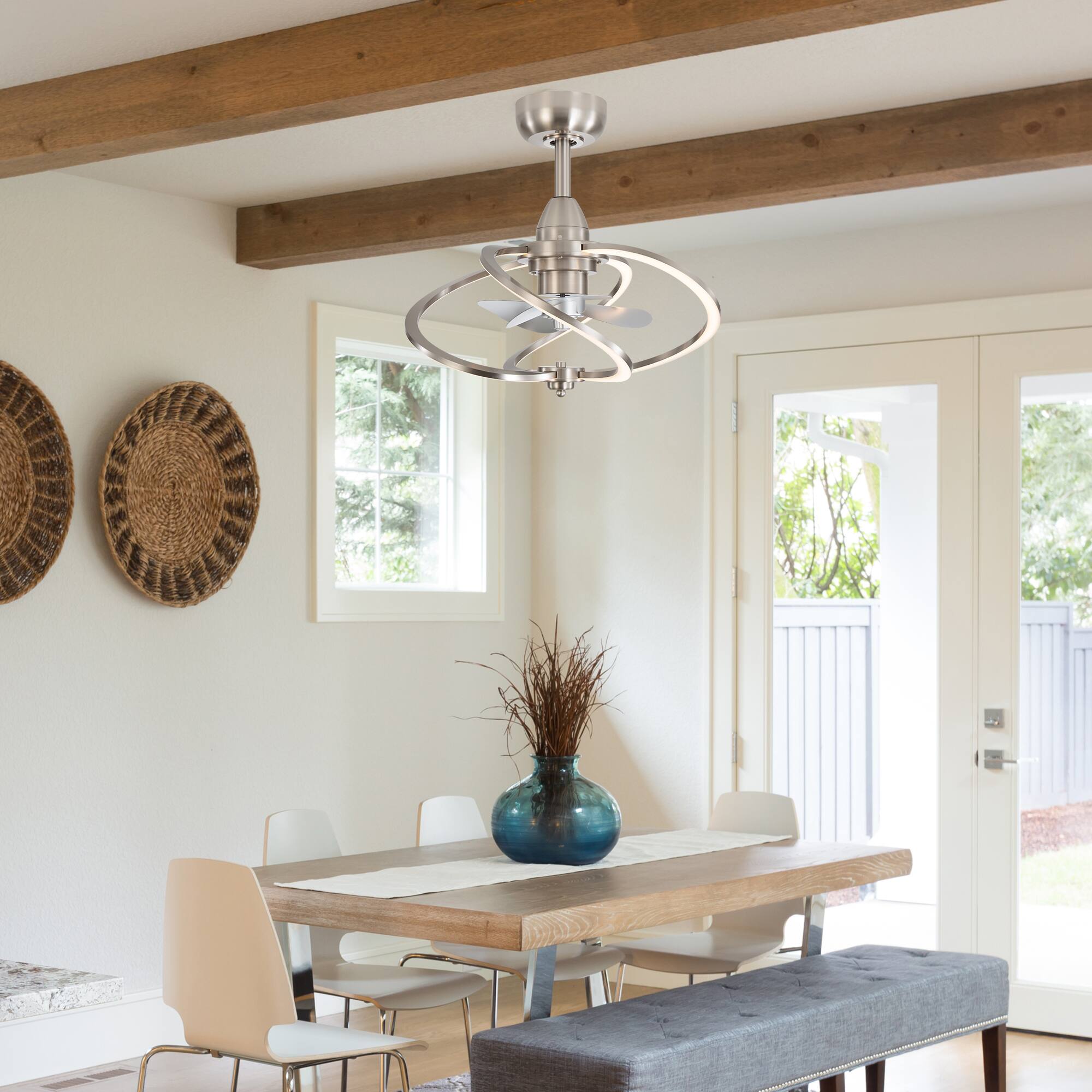 Alt View 1. Breezary - 20-Inch Indoor Gyro Cage Ceiling Fan with Light Kit, 3 ABS Blades, DC Motor, 6-Speed Remote Control, Timer, 6-In Downrod - Satin Nickel and Silver.