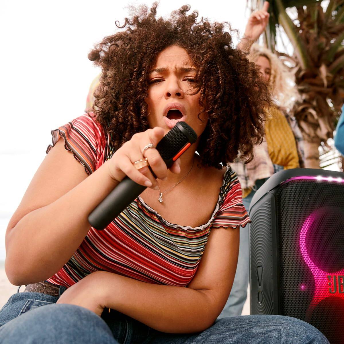 Left. JBL - JBL PARTYBOX Ultimate Party Speaker Karaoke Bundle with Two Wireless Microphones - Black.