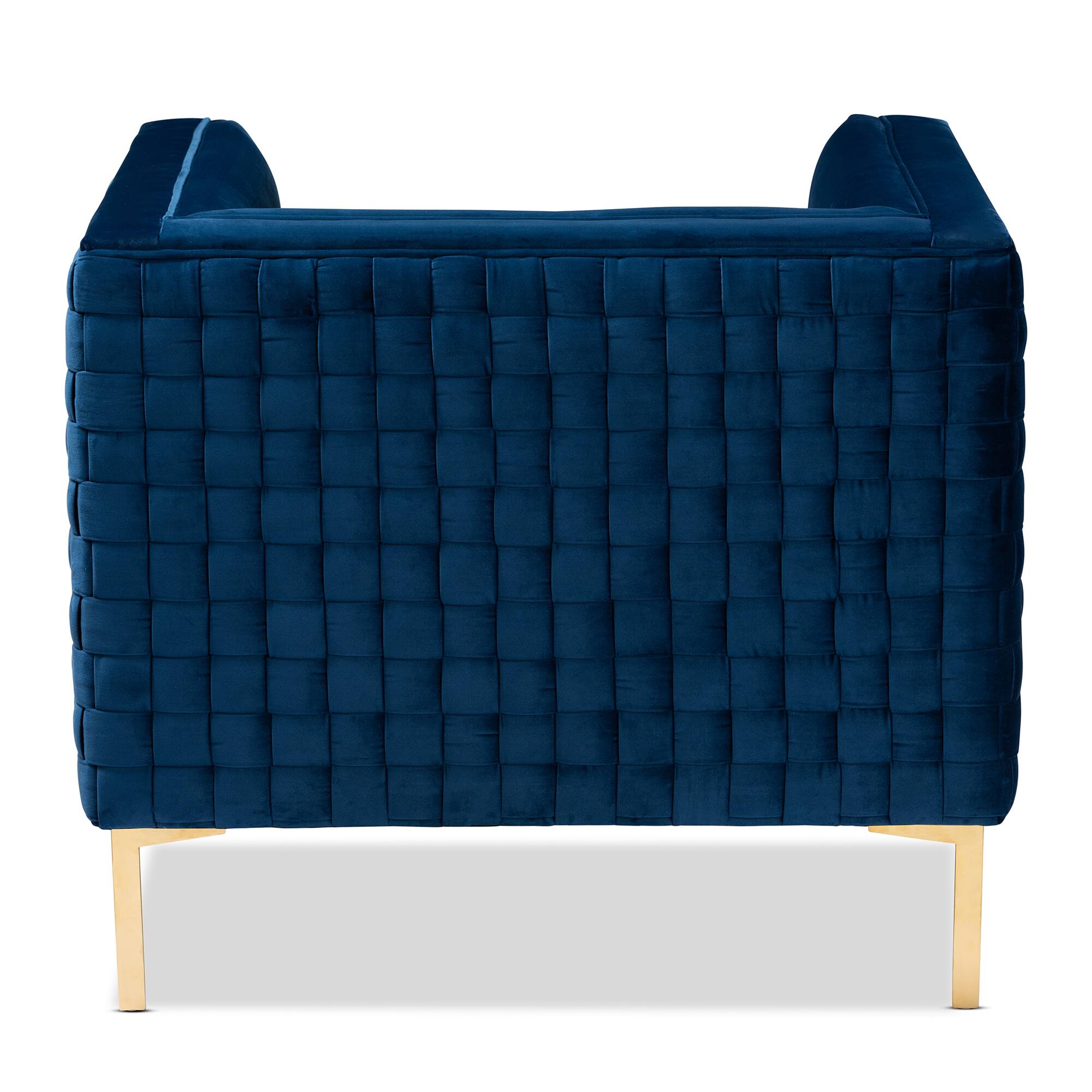 Back. Baxton Studio - Seraphin Glam and Luxe Velvet Fabric Upholstered Gold Finished Armchair - Blue/Gold.