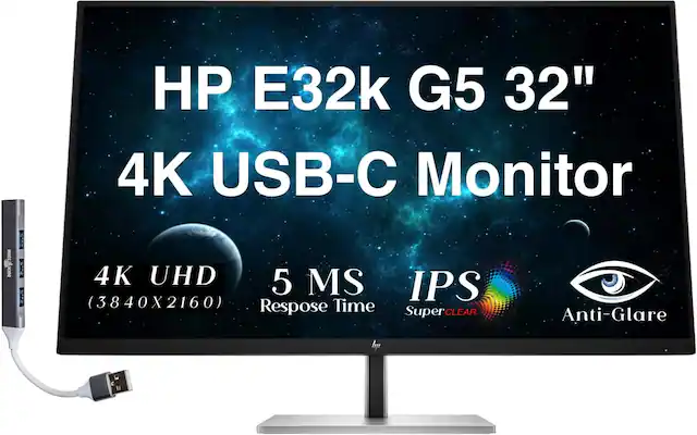 HP E32k G5 32" 4K USB-C Monitor
4K UHD (3840x2160)
5 MS Response Time
IPS SuperCLEAR
Anti-Glare