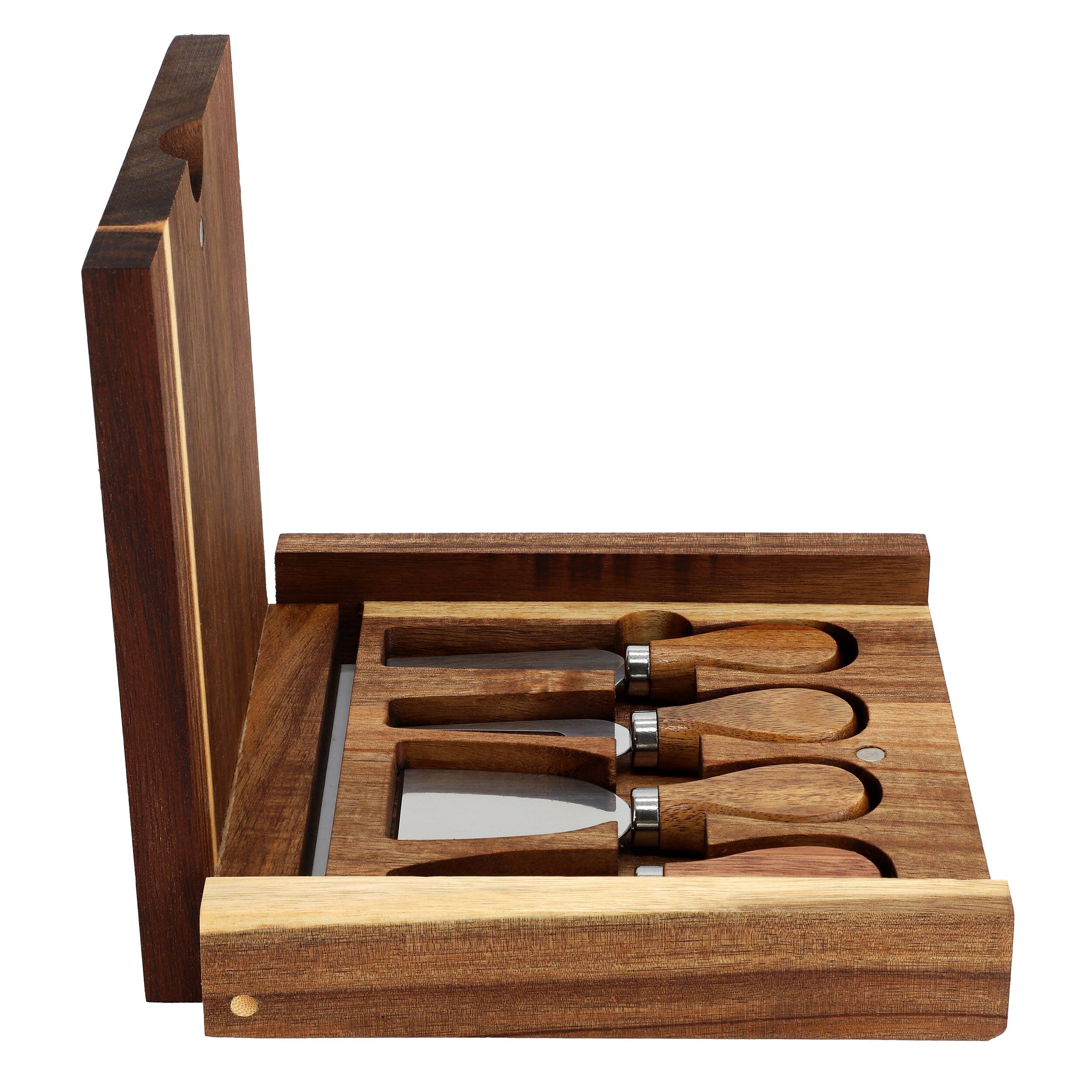 Alt View 3. MegaChef - MegaChef Acacia Wood 5 Piece Square Cheese Board with Knife Set - Brown.