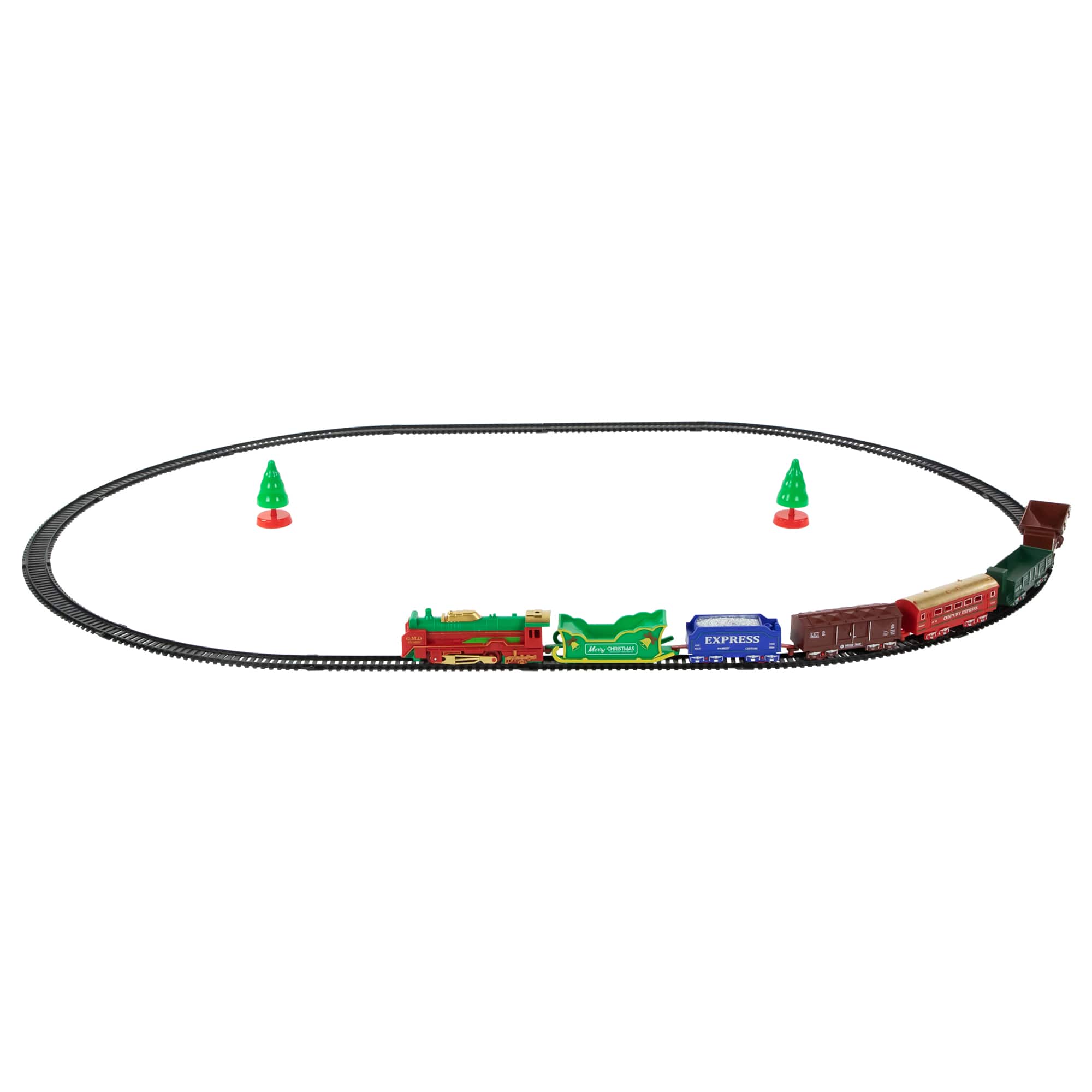 Northlight - 23 Pc Battery Operated Lighted and Animated Classic Christmas Train Set with Oval Track - Red