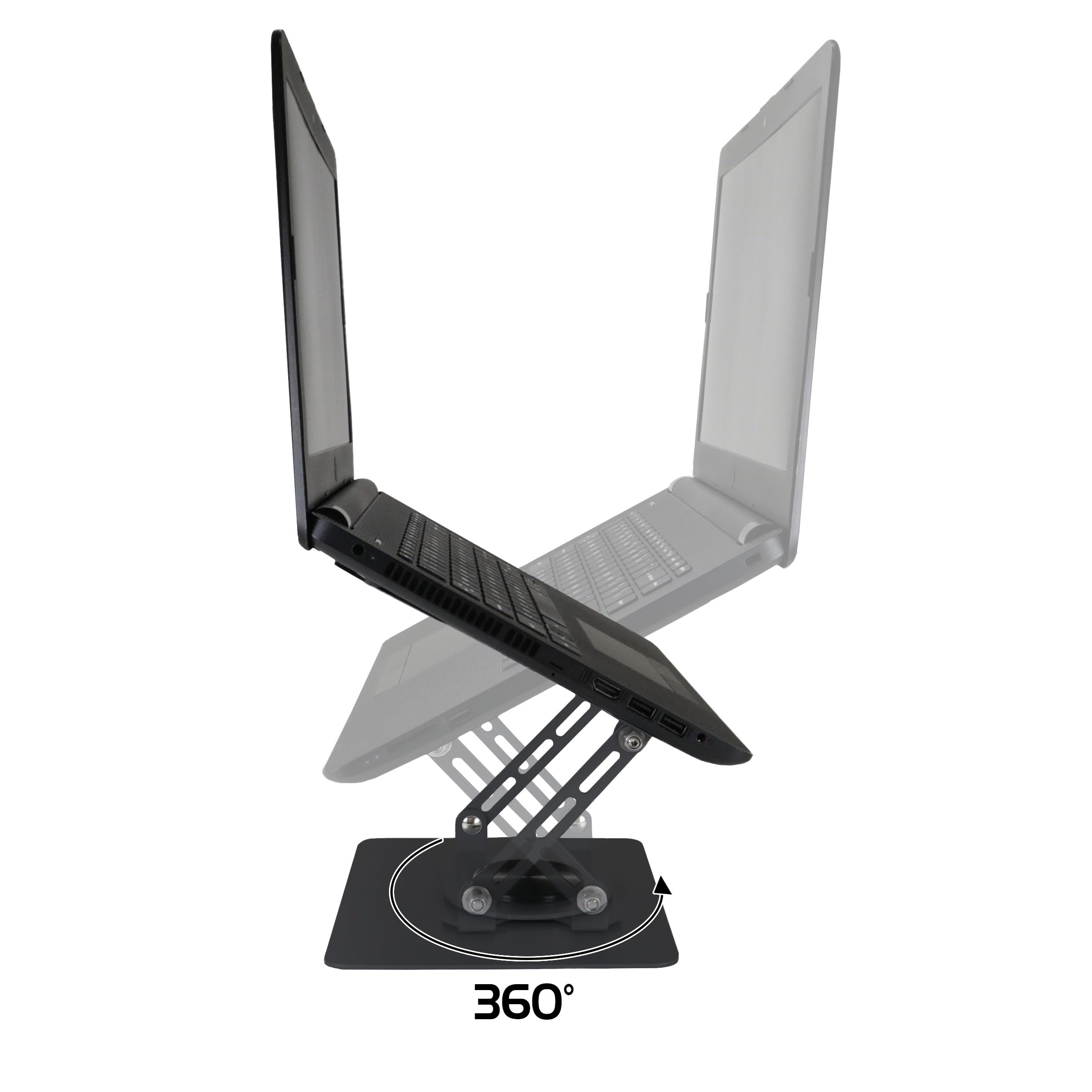 Alt View 3. HongFei - R1 Rotating Laptop Stand with 3 Cable Holders - Adjustable Laptop Riser for Desk, Metal Foldable Stand - Black - Black.