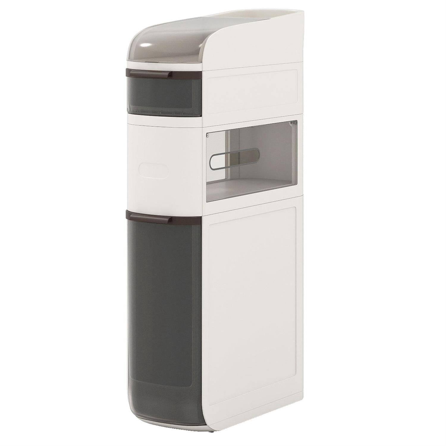 Angle. Pefilos - 4-Tier Narrow Bathroom Storage Cabinet, Drawers Tissue Box, Smooth Wheels - White.