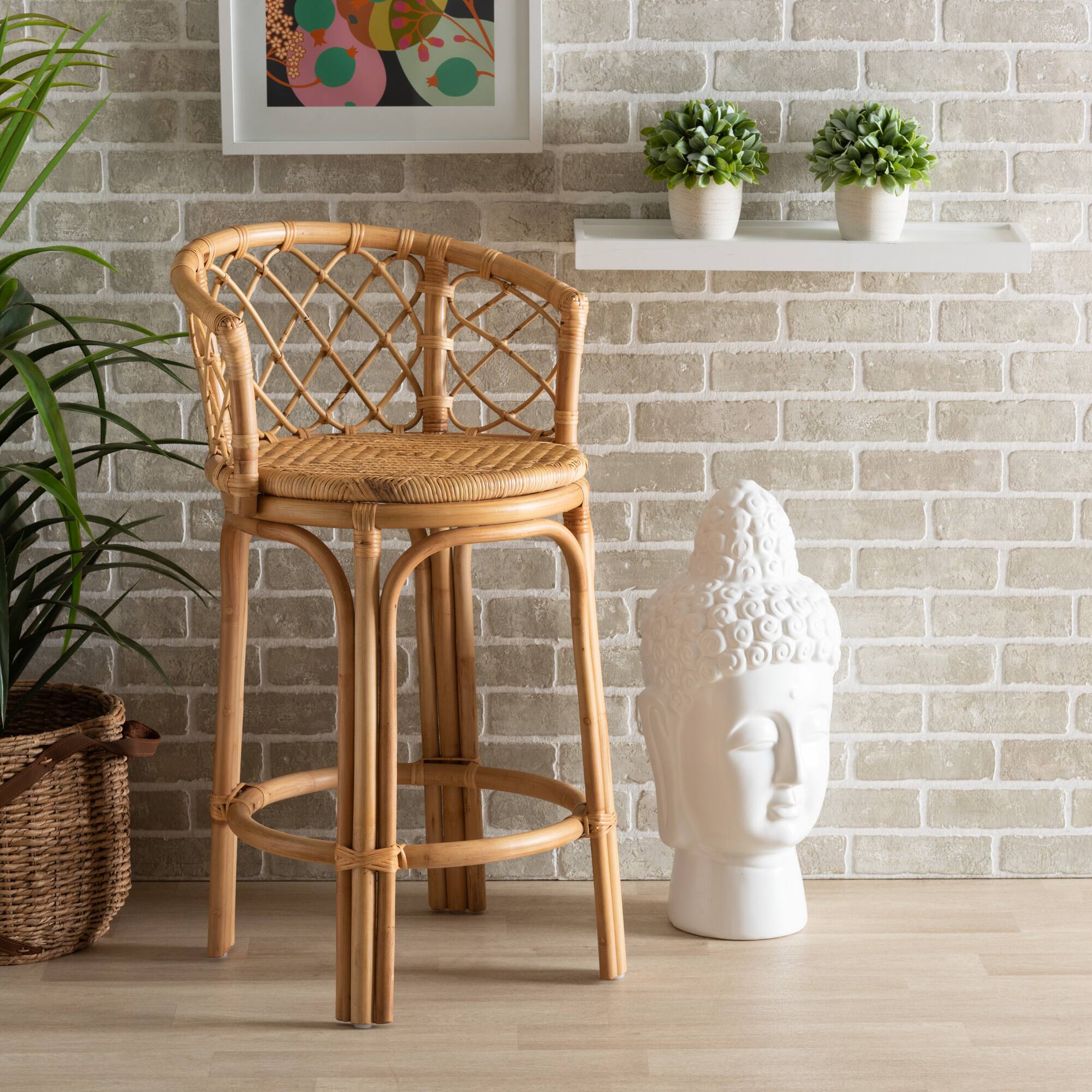 Alt View 4. bali & pari - Orchard Modern Bohemian Natural Rattan Counter Stool - Natural Brown.