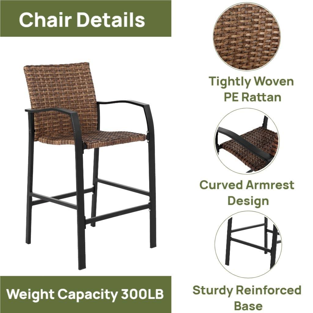 Chair Details

- Tightly Woven PE Rattan
- Curved Armrest Design
- Sturdy Reinforced Base

Weight Capacity 300LB