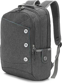 Wikistore - 15.6 Inch Laptop Backpack Women Stylish Buttons Water Resistant USB Port College Travel Grey - Gray